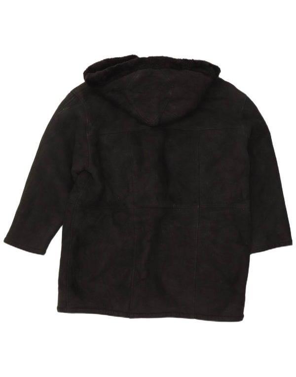 Casaco feminino vintage com capuz e shearling grande Reino Unido 16 grande preto
