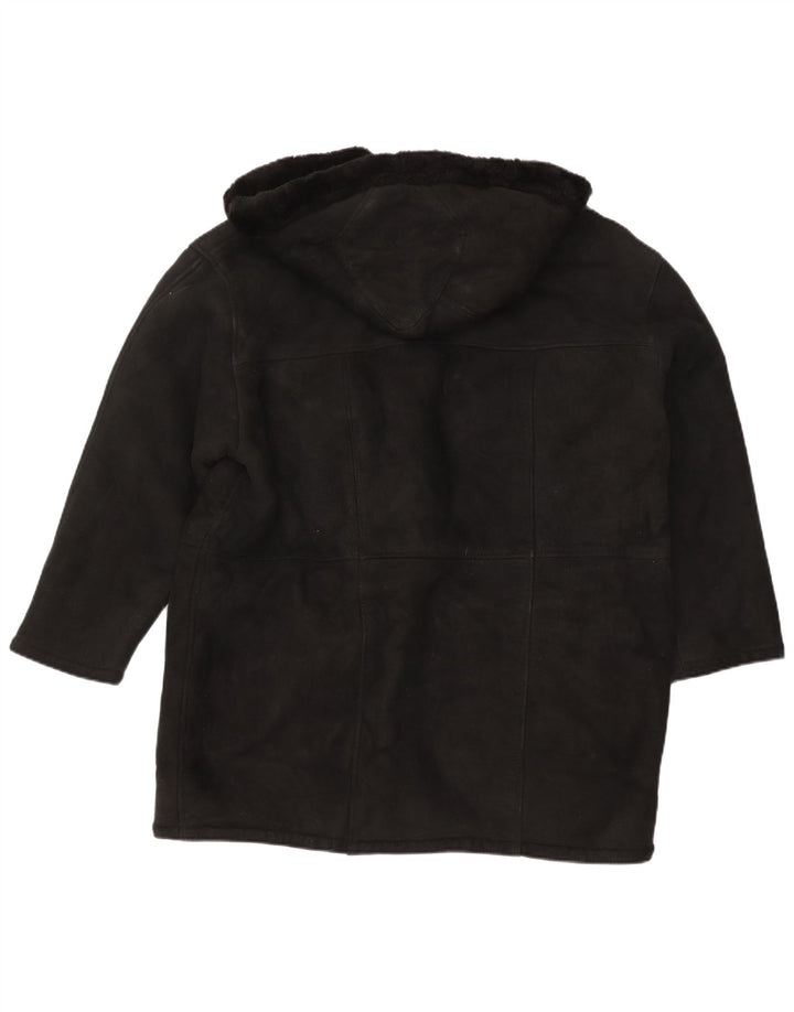 Casaco feminino vintage com capuz e shearling grande Reino Unido 16 grande preto
