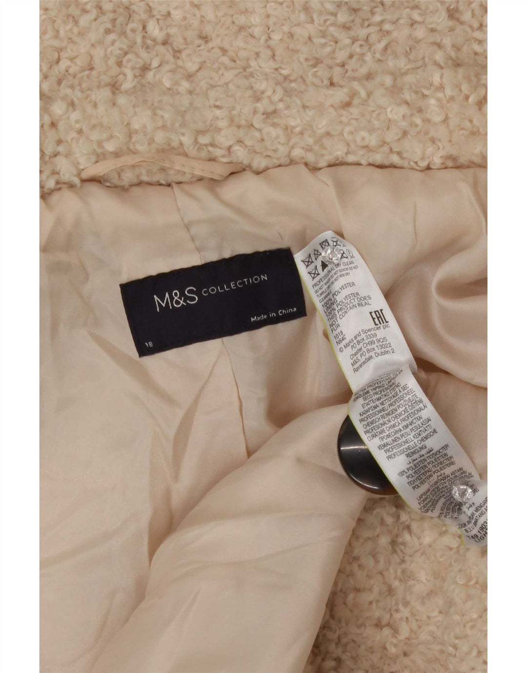 Jaqueta de lã superdimensionada feminina Marks & Spencer Reino Unido 18 XL Poliéster bege