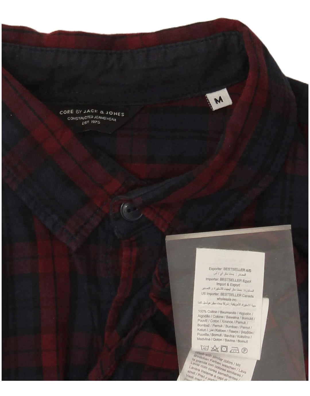Camisa masculina de flanela Jack & Jones de algodão xadrez azul marinho médio