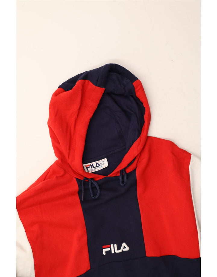 FILA Mens Hoodie Jumper Small Navy Blue Colourblock Cotton Vintage Fila and Second-Hand Fila from Messina Hembry 