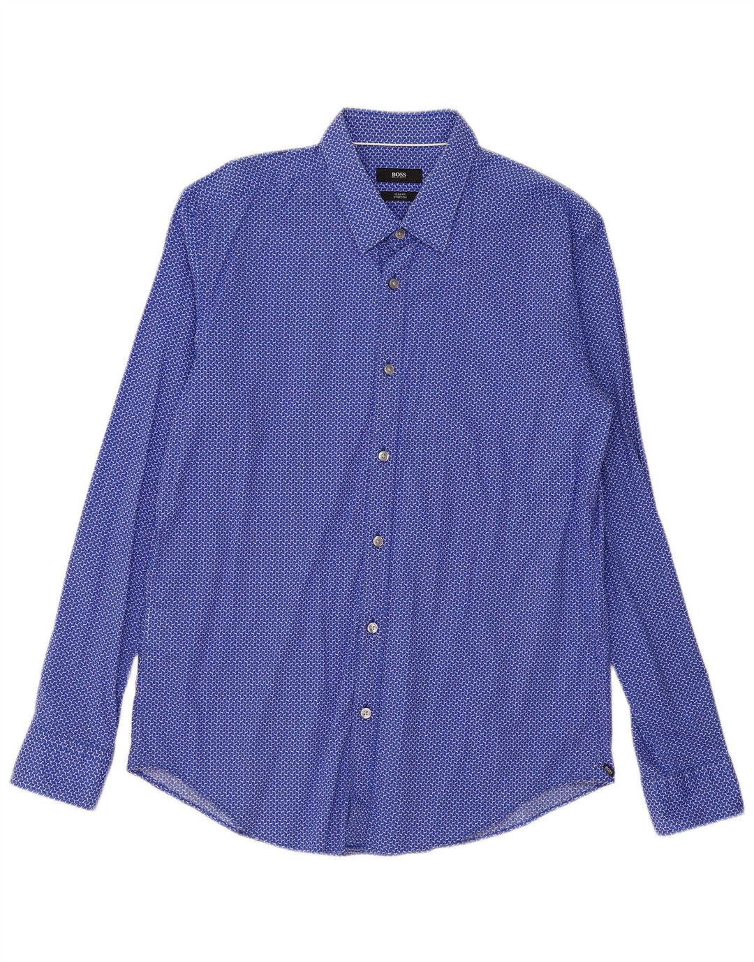 Camisa Slim Fit Masculina Hugo Boss Grande Algodão Geométrico Azul