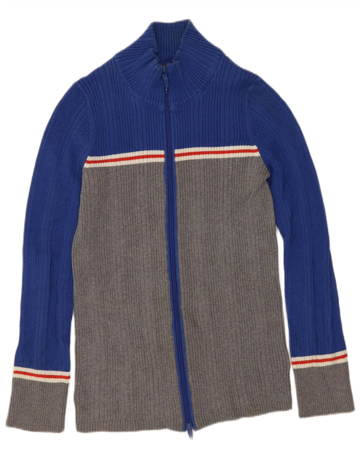 Suéter cardigã feminino Eddie Bauer Reino Unido 12 algodão colorblock azul médio