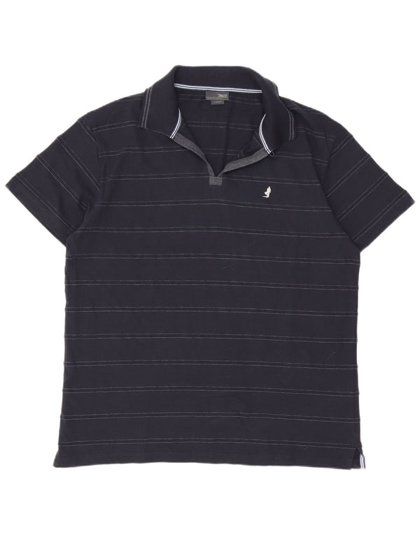 Camisa polo masculina Marlboro Classics grande algodão listrado azul marinho