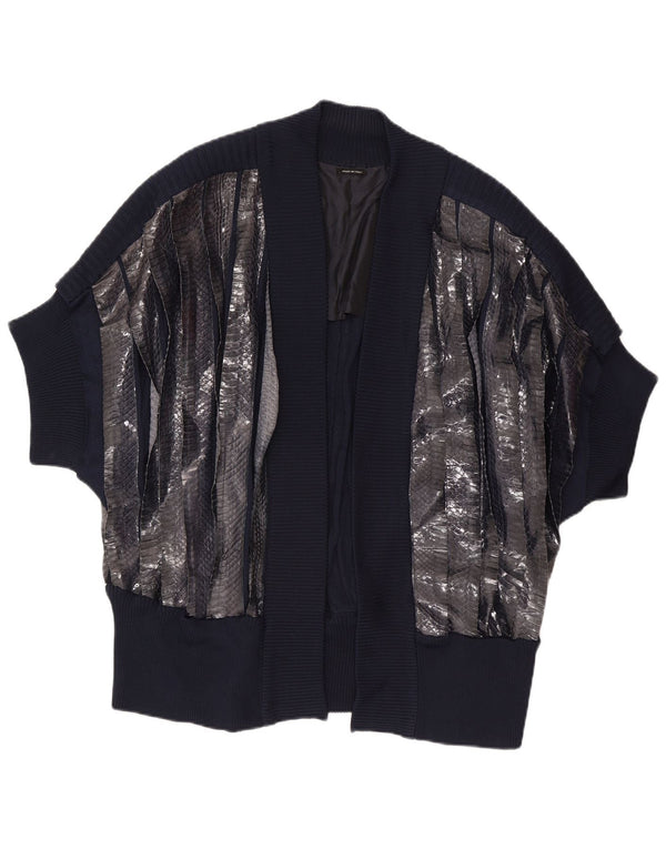 Suéter cardigã feminino poncho aberto vintage tamanho único estampa animal azul marinho