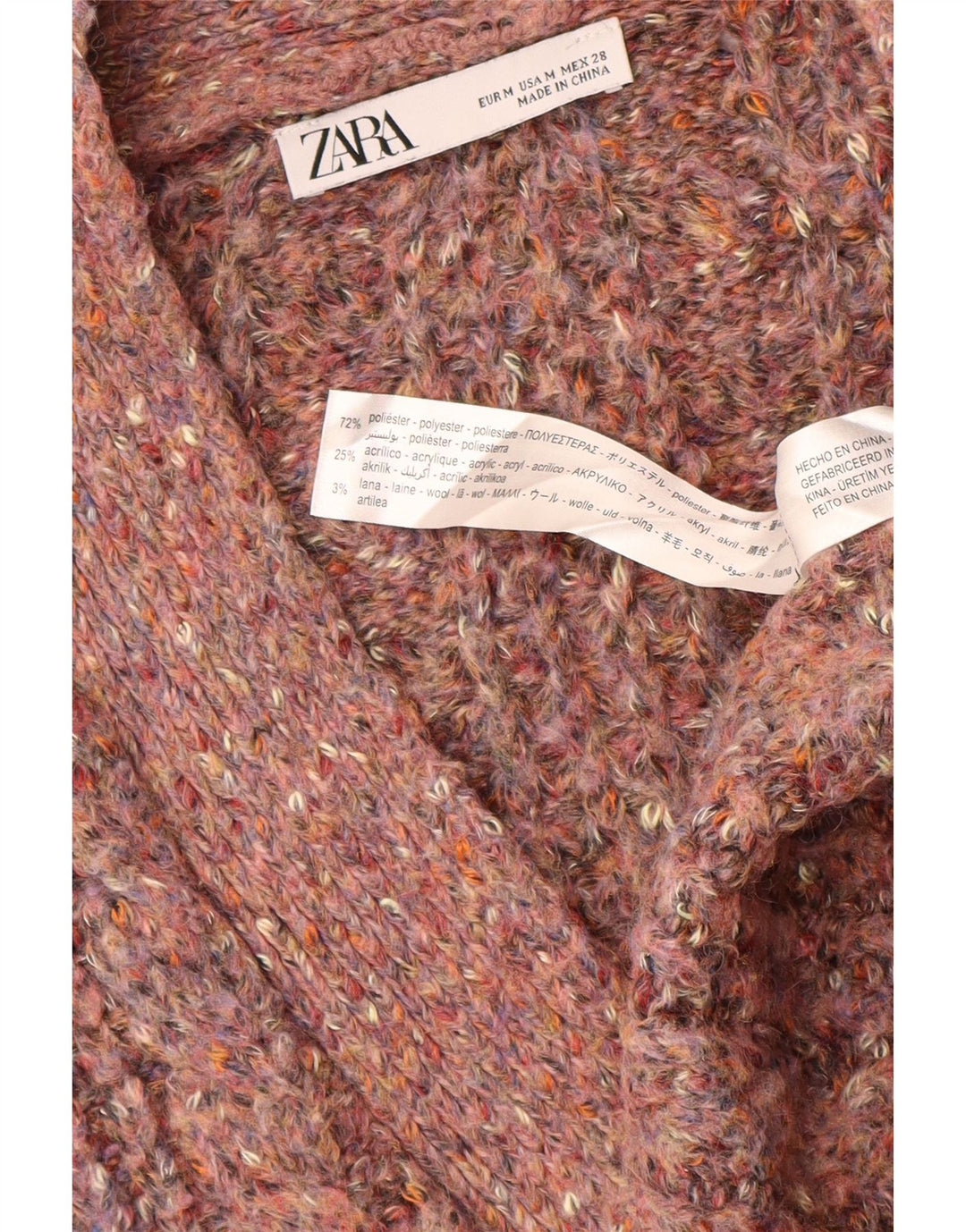 Zara Suéter Cardigan Feminino Oversized Reino Unido 14 Poliéster Salpicado Rosa Médio