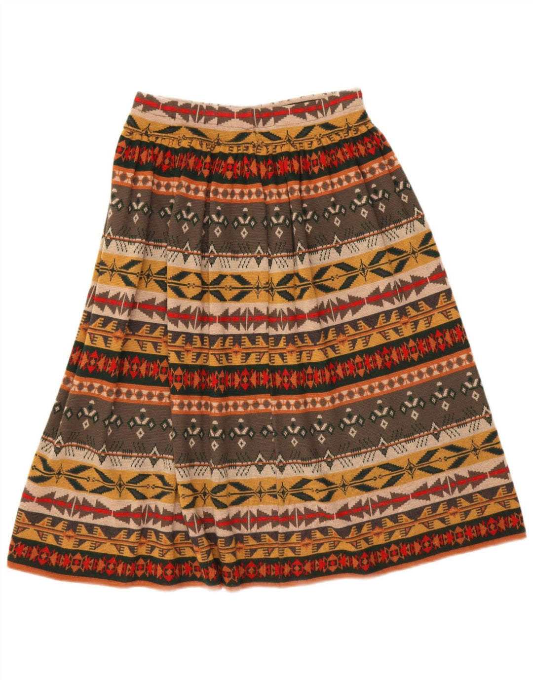 Saia feminina vintage cintura alta linha A W30 média multicolorida geométrica