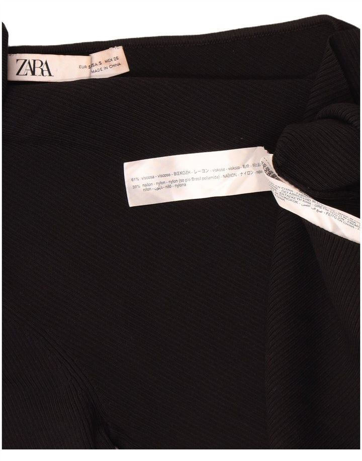 Zara Womens Crop Roll Neck Top de um ombro UK 8 Small Black Viscose