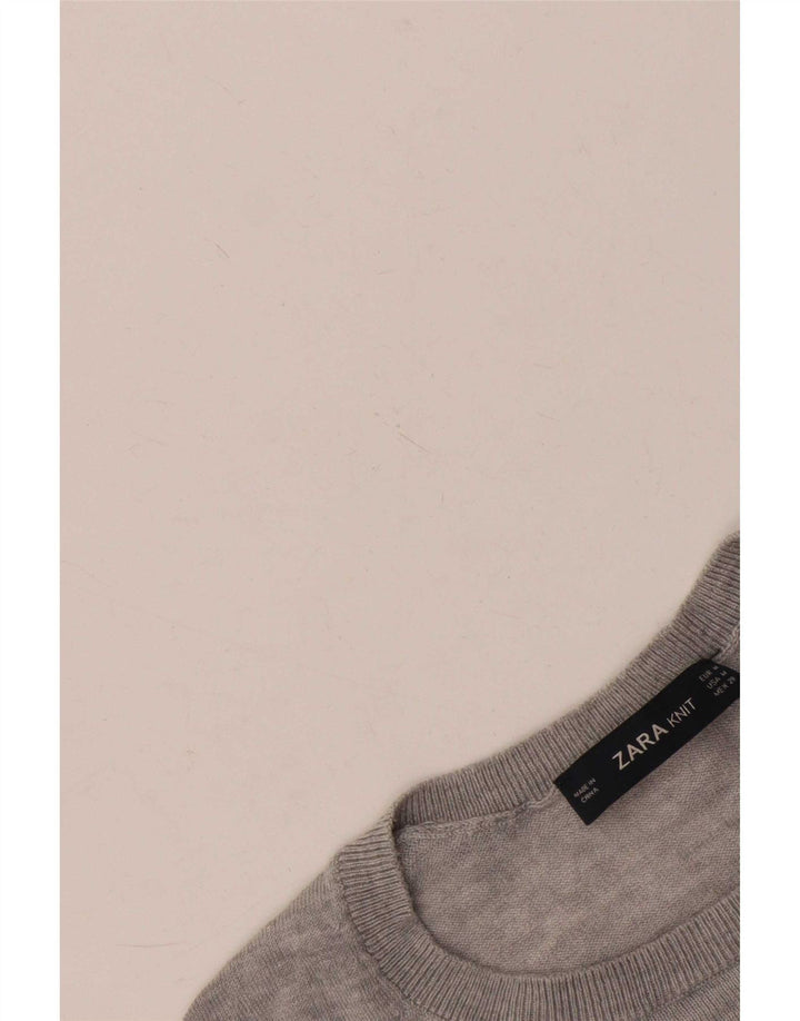 Suéter feminino Zara com gola redonda, Reino Unido 14, cinza médio