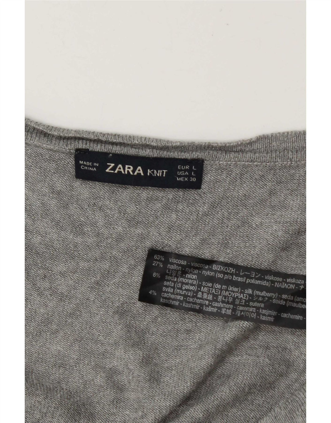 Suéter feminino Zara com decote em V Reino Unido 16 grande viscose cinza