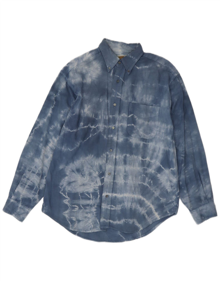 Camisa masculina vintage pequena azul tie dye algodão