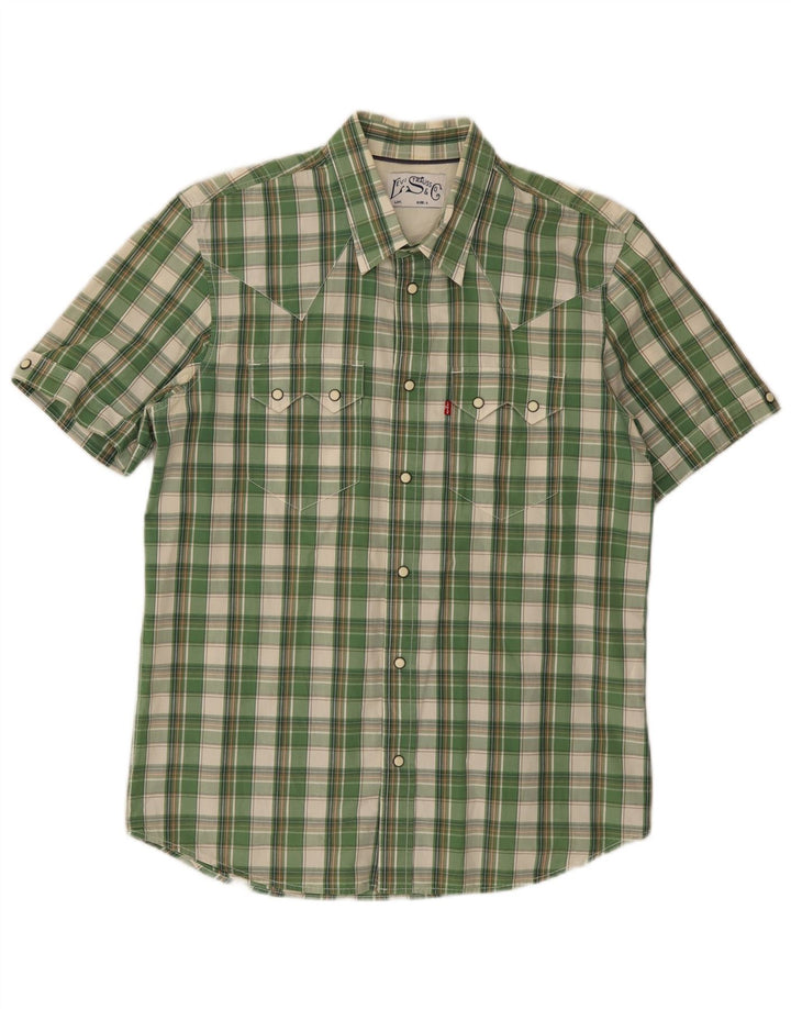 Camisa masculina gráfica de manga curta Levi's grande algodão xadrez verde