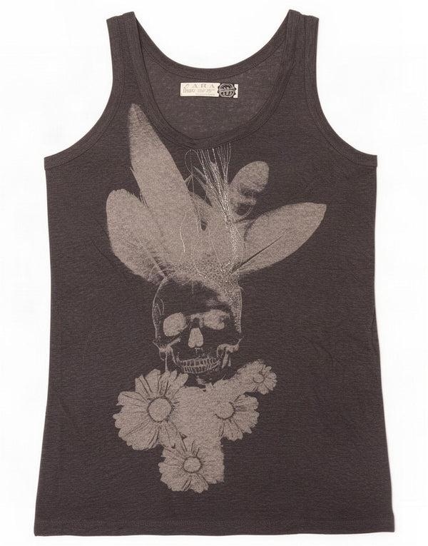 Top colete gráfico feminino Zara UK 14 linho floral cinza médio