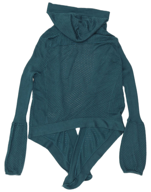 Suéter feminino Dkny com capuz e cardigan aberto Reino Unido 14 algodão azul médio