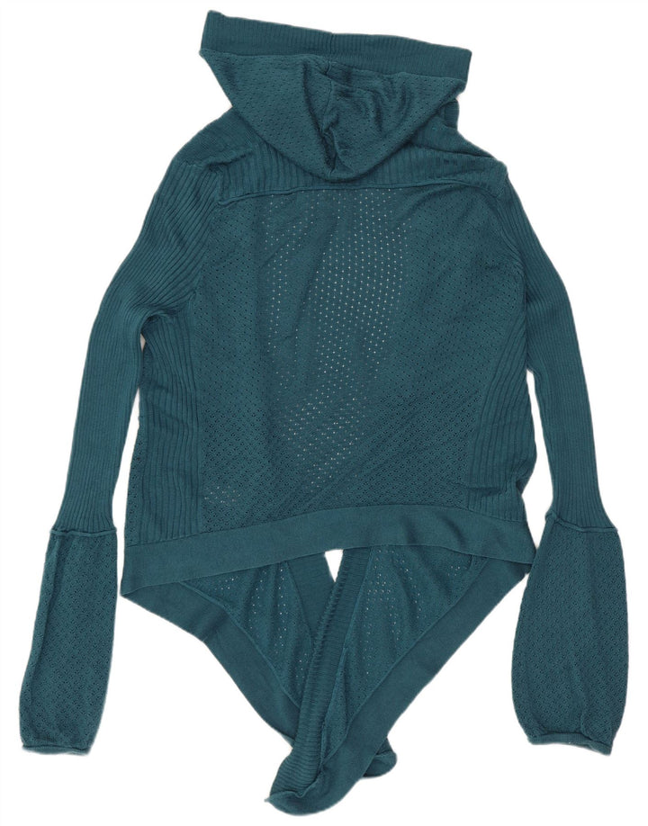 Suéter feminino Dkny com capuz e cardigan aberto Reino Unido 14 algodão azul médio