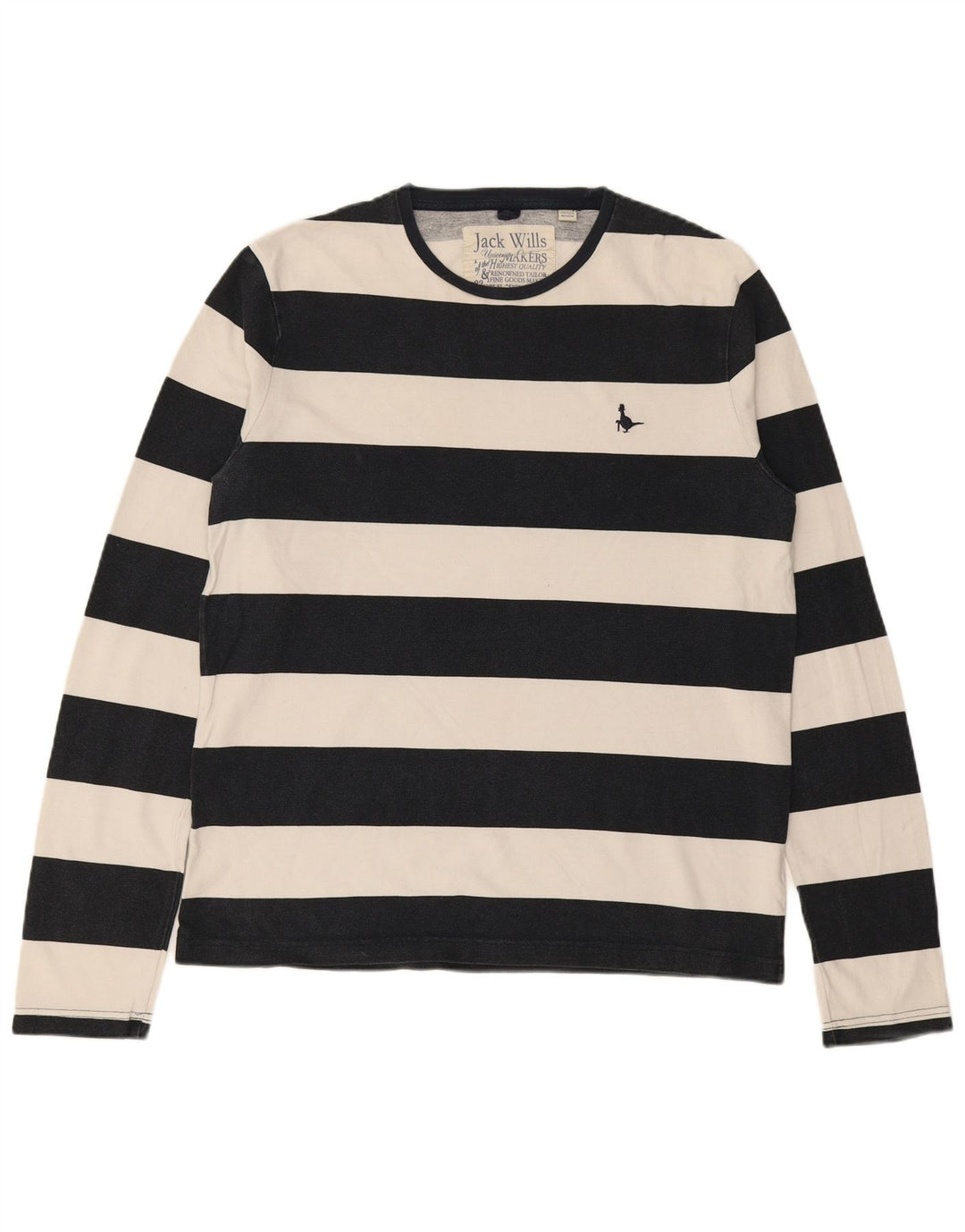 JACK WILLS Top masculino de manga comprida médio algodão listrado azul marinho