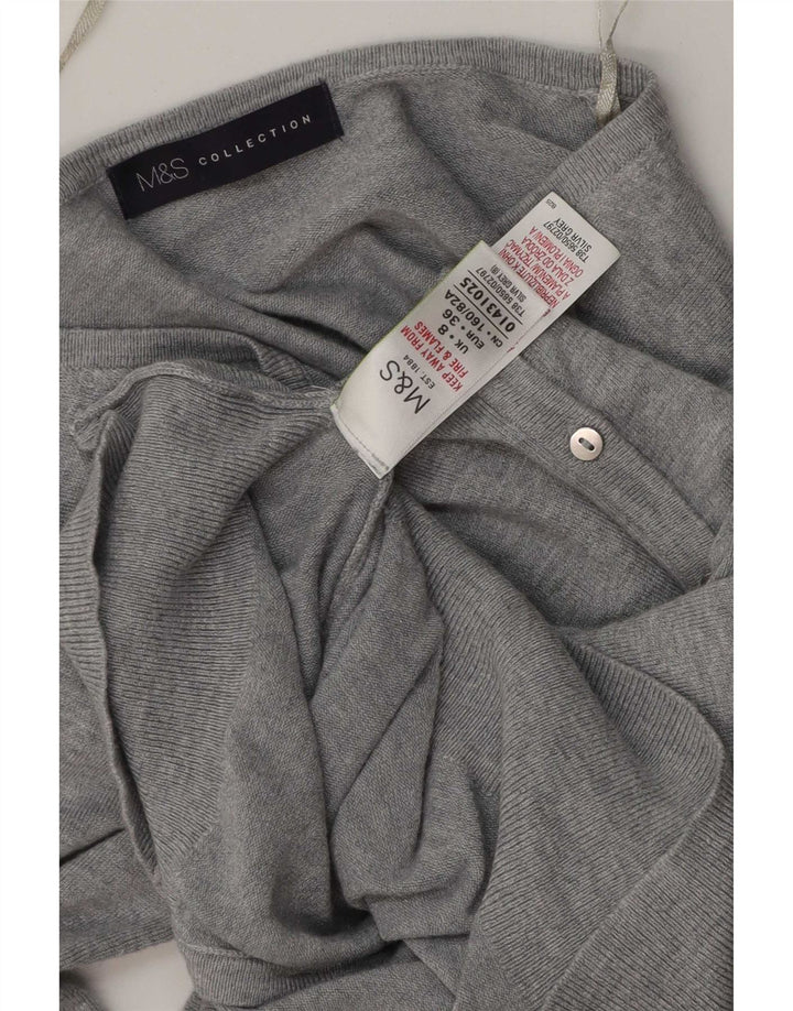 Suéter cardigã feminino Marks & Spencer Reino Unido 8 viscose manchada cinza pequena