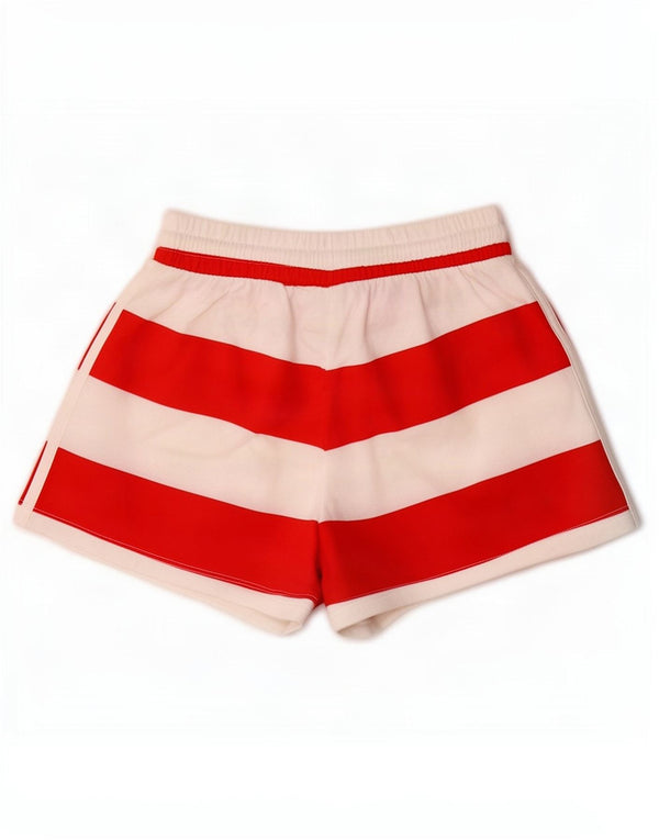 Shorts esportivos femininos Adidas UK 10 pequeno algodão listrado vermelho