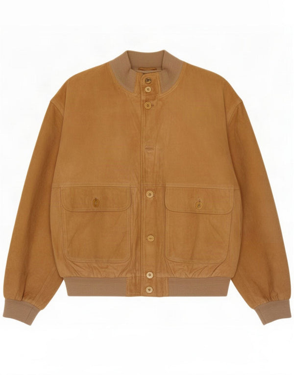 Vintage Mens Suede Bomber Jacket UK 42 XL Brown Leather Retro