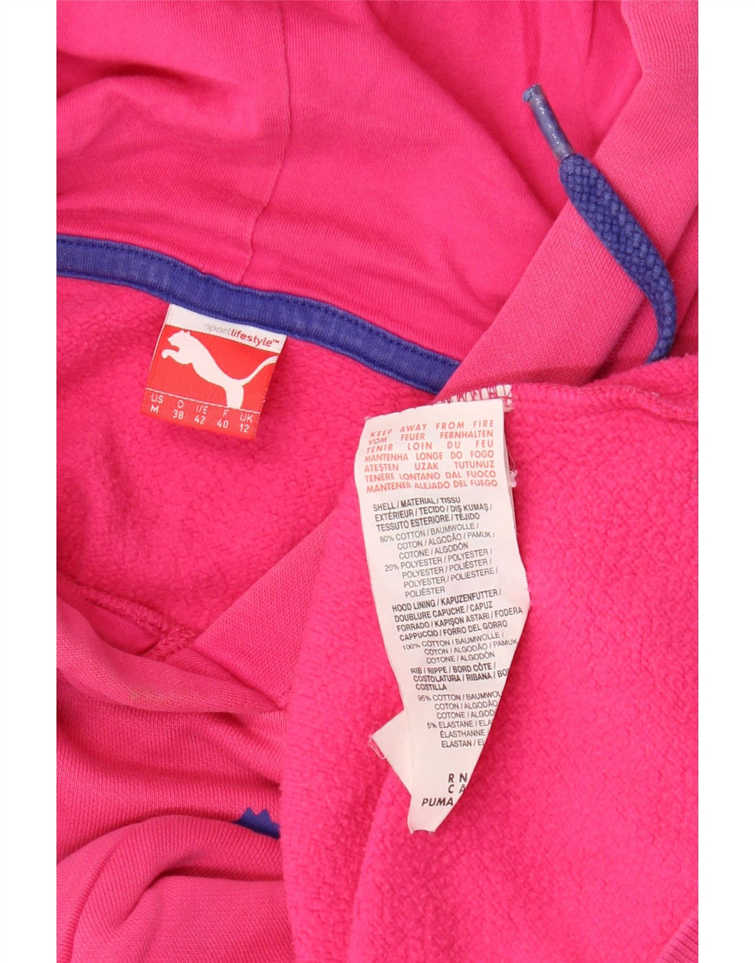 PUMA feminino gráfico moletom com capuz UK 12 médio algodão rosa