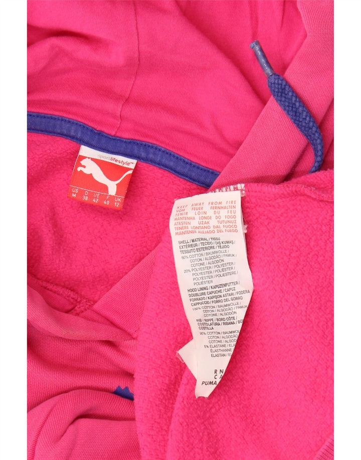 PUMA feminino gráfico moletom com capuz UK 12 médio algodão rosa