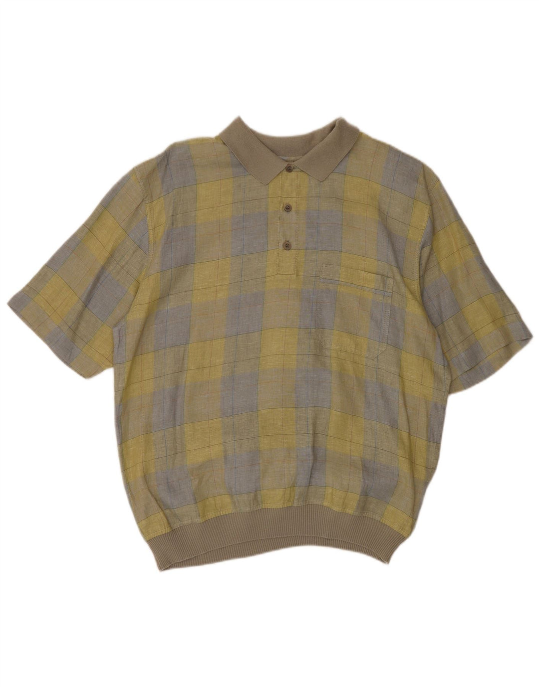 Camisa pulôver masculina de manga curta Donny & Max, linho xadrez amarelo grande