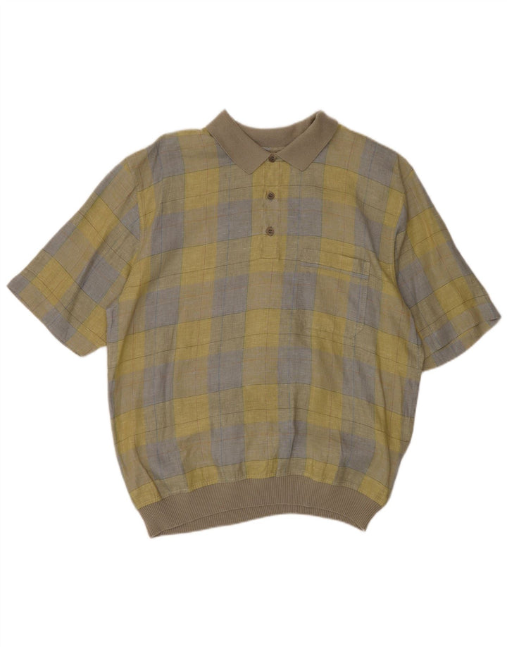 Camisa pulôver masculina de manga curta Donny & Max, linho xadrez amarelo grande