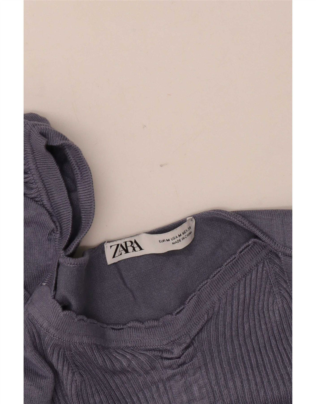 Zara Top curto feminino manga comprida Reino Unido 12 azul médio