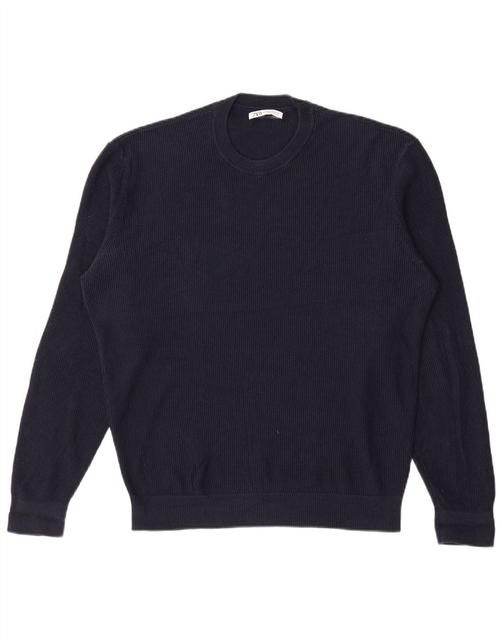Zara Suéter masculino com gola redonda médio azul marinho