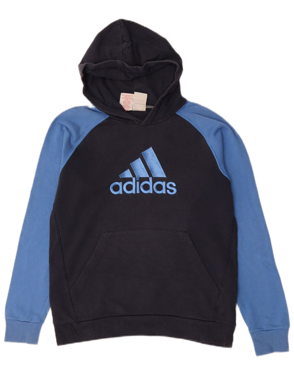 Suéter com capuz gráfico Adidas Boys 13-14 anos azul marinho algodão colorblock