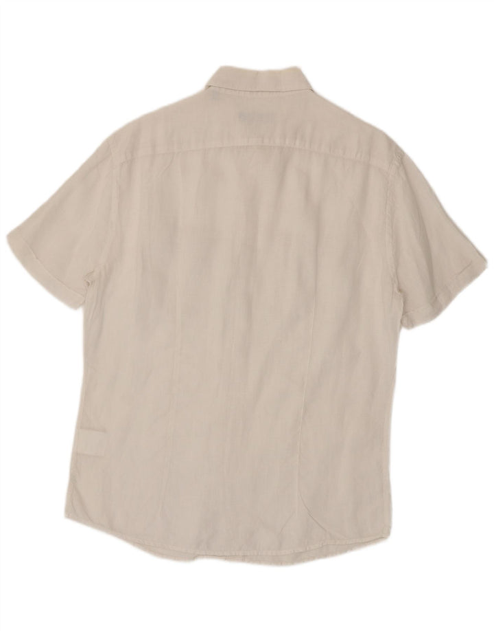 Camisa masculina de manga curta Trussardi tamanho 41 grande linho branco