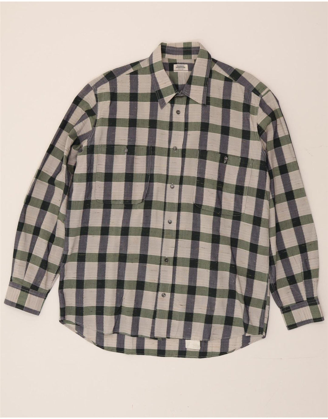 Maurizio Baldassari Camisa masculina tamanho 41 16 grande algodão xadrez multicolorido
