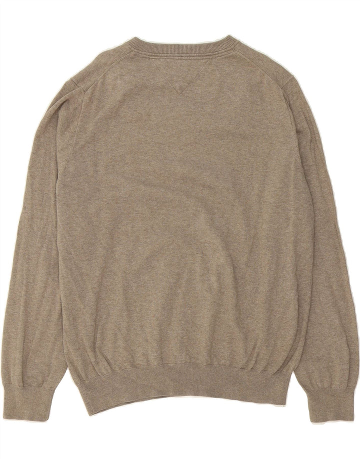 TOMMY HILFIGER Mens V-Neck Jumper Sweater XL Grey Cotton Vintage Tommy Hilfiger and Second-Hand Tommy Hilfiger from Messina Hembry 