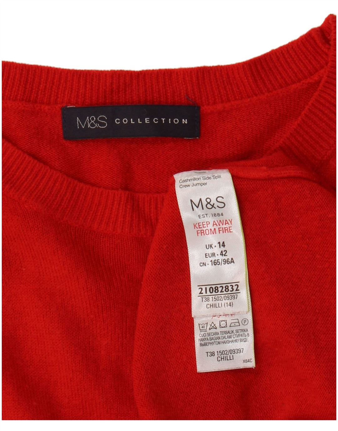 Suéter feminino Marks & Spencer com gola canoa Reino Unido 14 grande acrílico vermelho