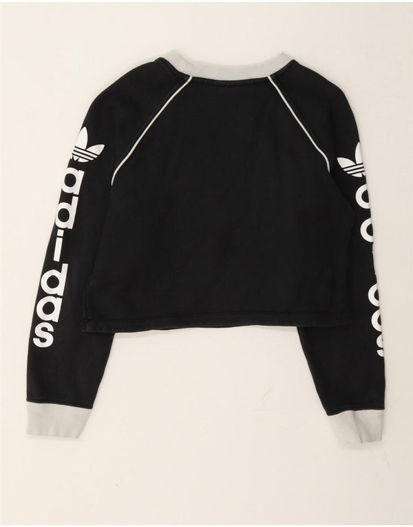 Adidas Womens Crop Graphic Moletom Jumper UK 4 XS Cinza Colourblock