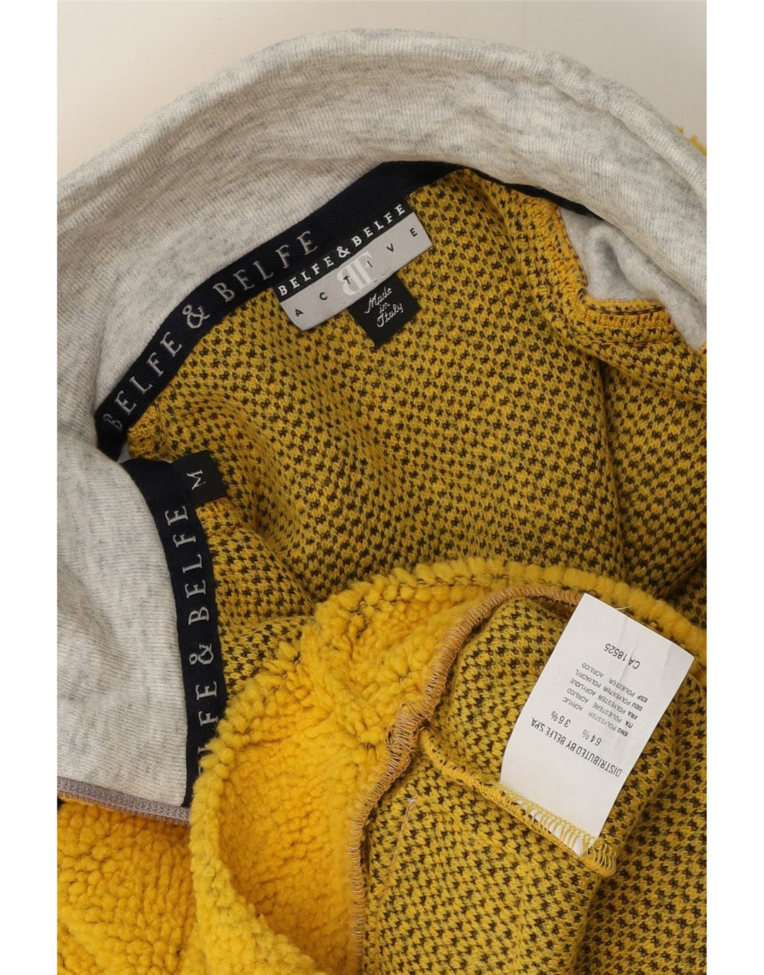 Belfe & Belfe Suéter masculino de lã com zíper e gola em bloco colorido amarelo médio