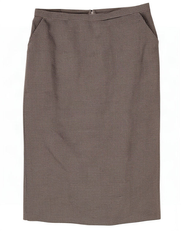 Saia Midi Feminina Vintage Reino Unido 10 Pequena W28 Cinza Houndstooth