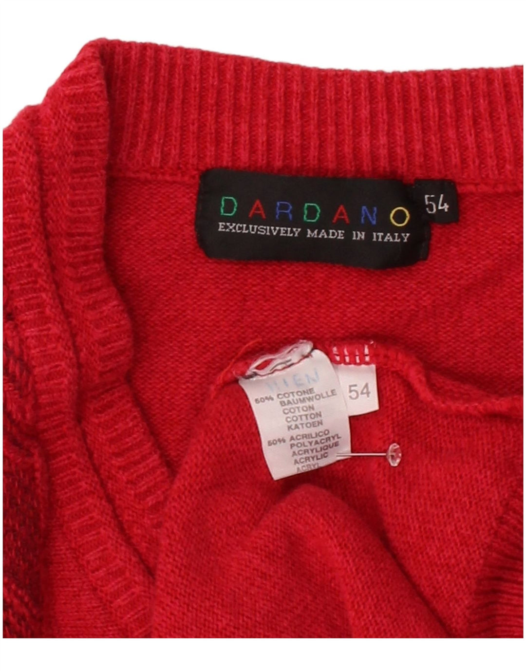 Suéter masculino DARDANO com decote em V IT 54 XL algodão listrado vermelho