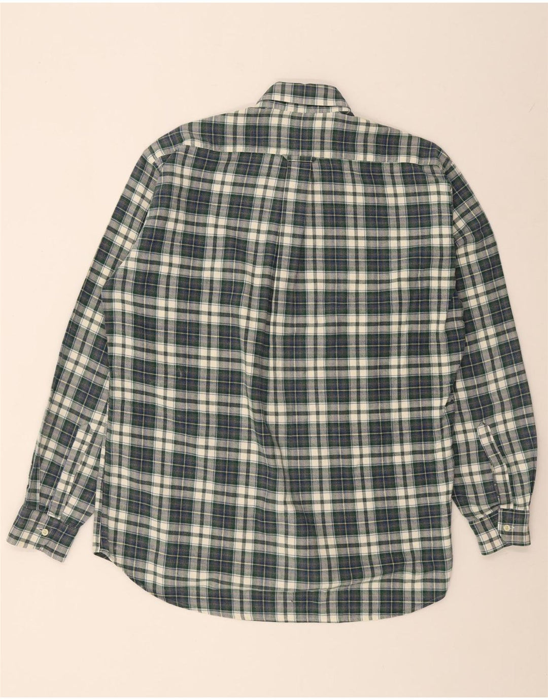 Camisa masculina vintage de flanela de algodão xadrez verde médio