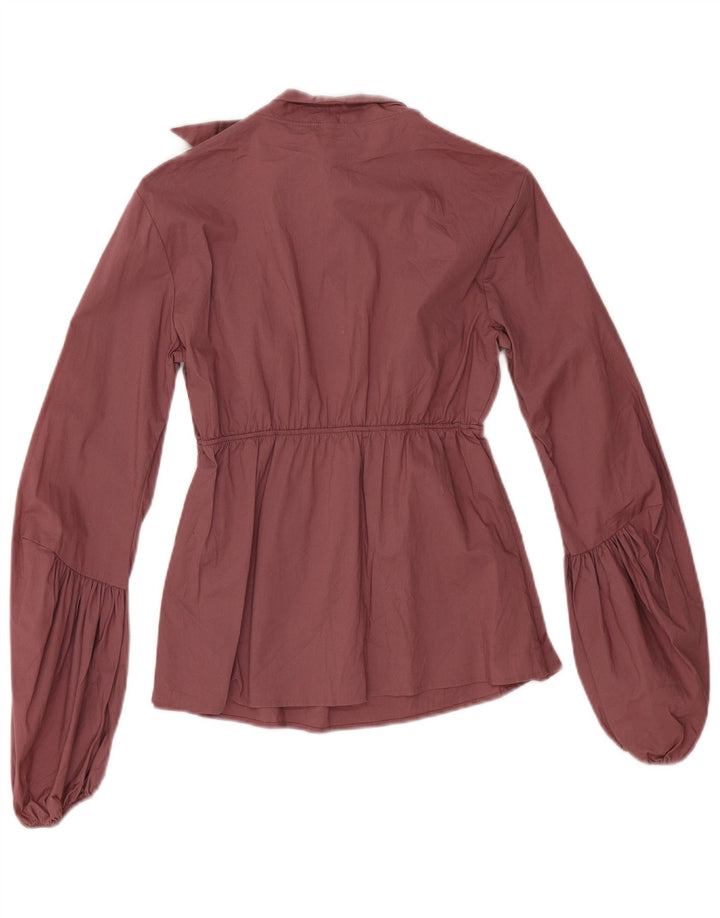 Blusa feminina de manga comprida com gravata frontal Benetton Reino Unido 10 pequeno rosa