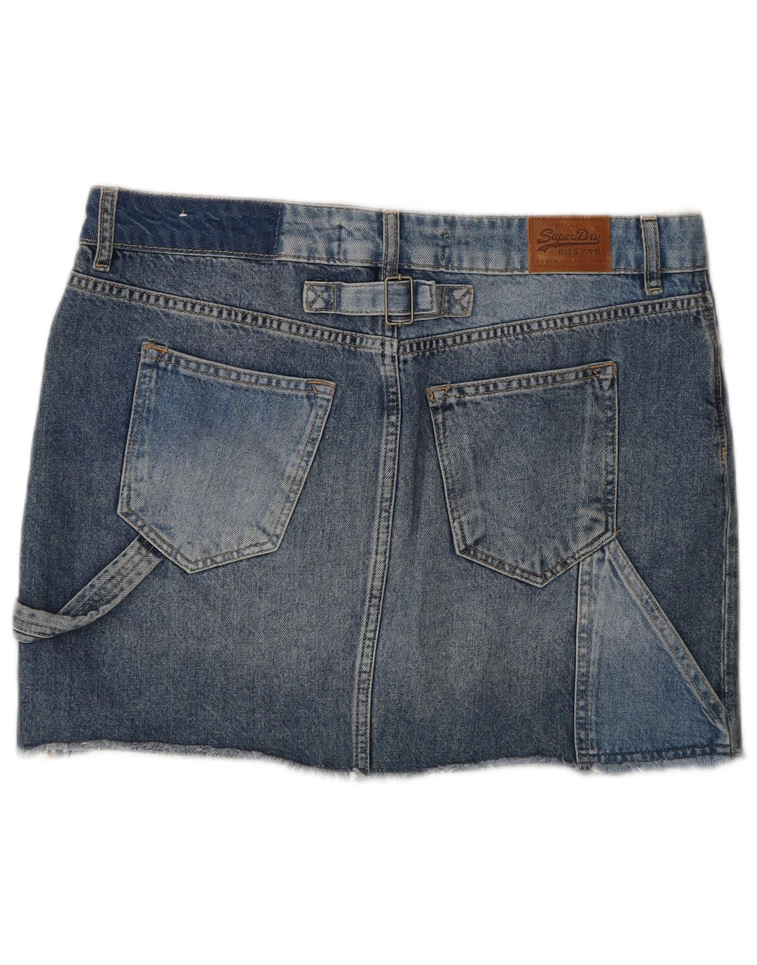 Saia jeans feminina Superdry W30 algodão azul médio