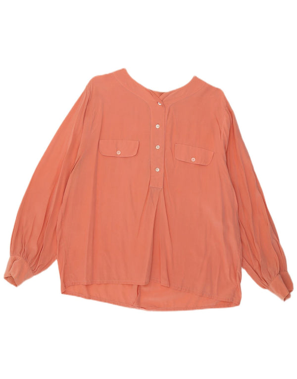 Blusa feminina vintage de manga comprida UK 18 XL seda rosa