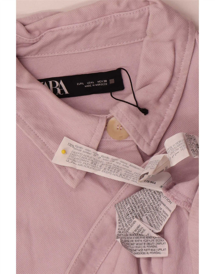 Zara Womens Crop Oversized Denim Jacket Reino Unido 16 Grande Algodão Rosa