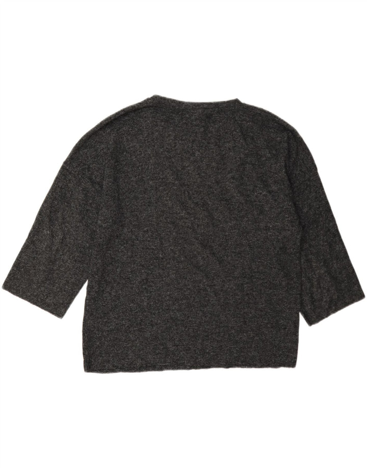 Zara Top feminino oversized manga 3/4 Reino Unido 10 pequeno cinza manchado