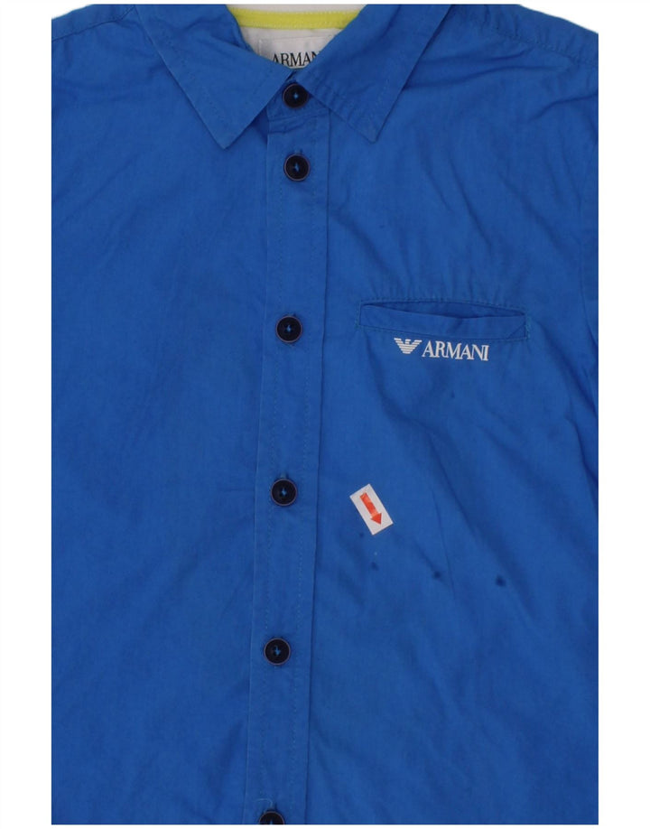 ARMANI Boys Slim Manga Curta Camisa 3-4 Anos Azul Algodão
