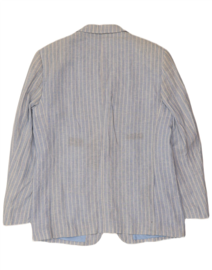 Jaqueta blazer masculina de 3 botões A.Basile IT 50 linho listrado azul grande