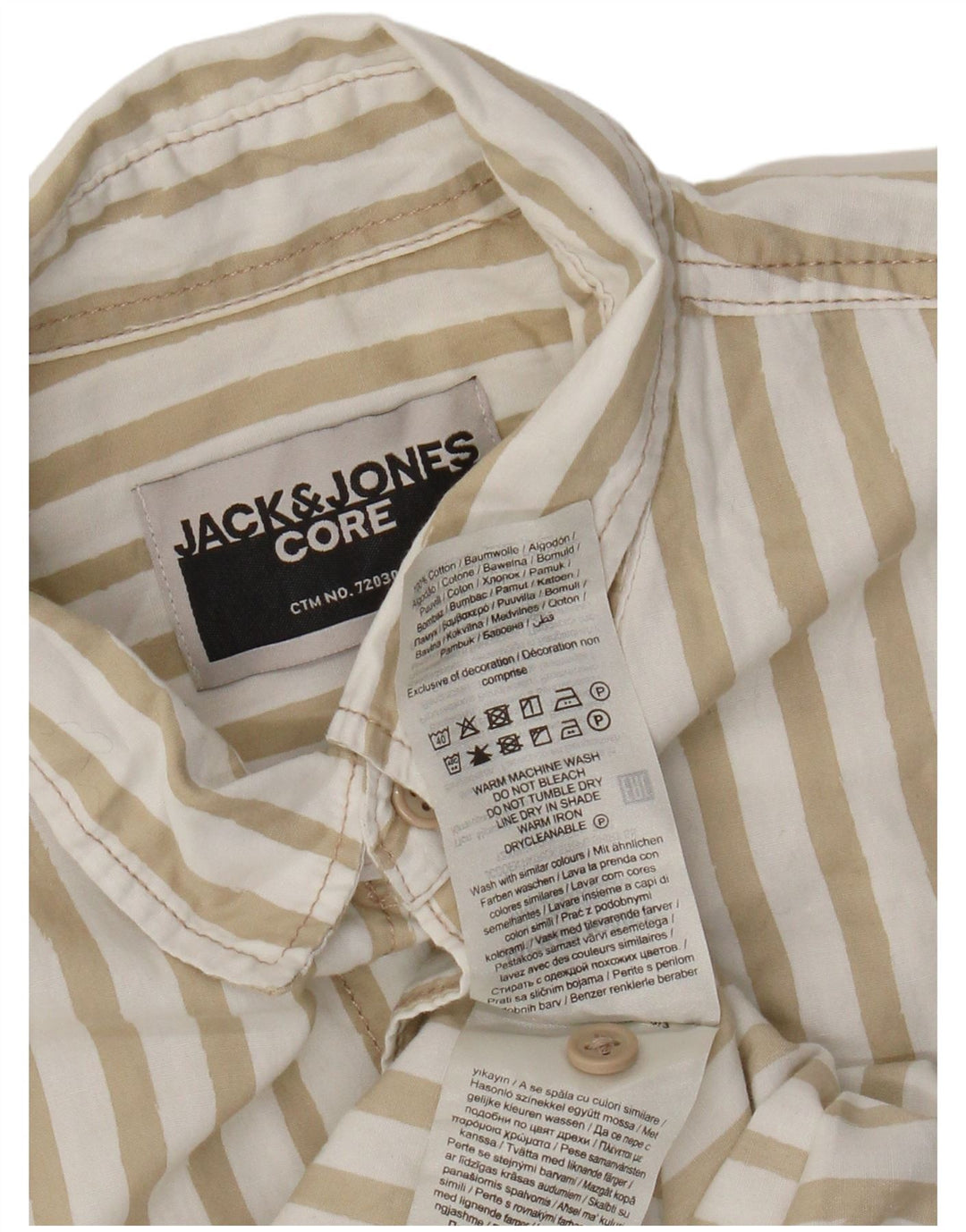 Camisa masculina de manga curta Jack & Jones algodão listrado bege médio