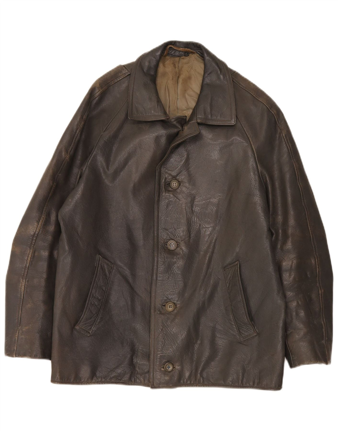 Jaqueta de couro masculina vintage IT 48 médio cáqui