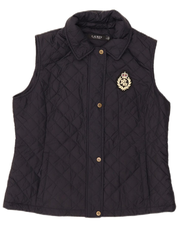 Colete acolchoado feminino Ralph Lauren UK 16 grande poliéster azul marinho