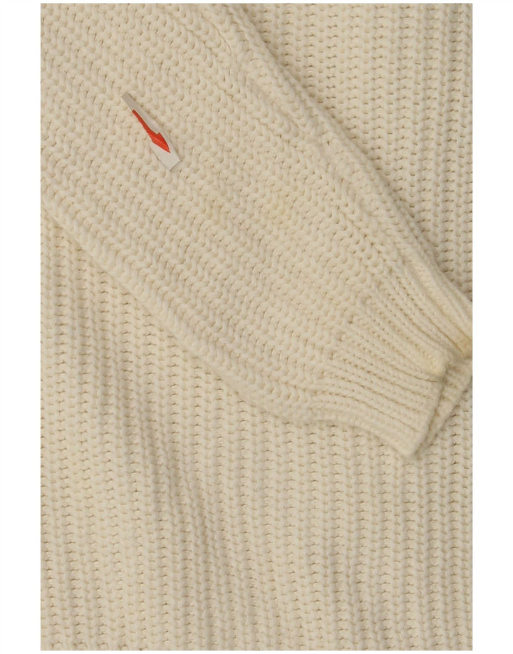 Suéter cardigã feminino com zíper completo da Marks & Spencer Reino Unido 14 algodão branco médio